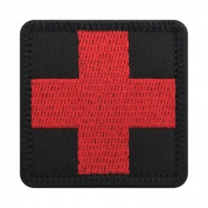 Шеврон Крест красный медика, фон черный 5 см